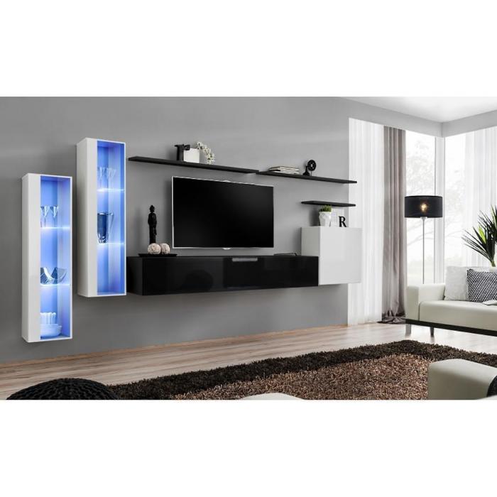 Meblościanka Switch Szkło+LED XI Biały/Czarny
