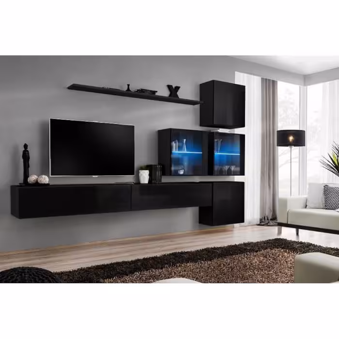 Meblościanka Switch XIX szkło + LED Czarny