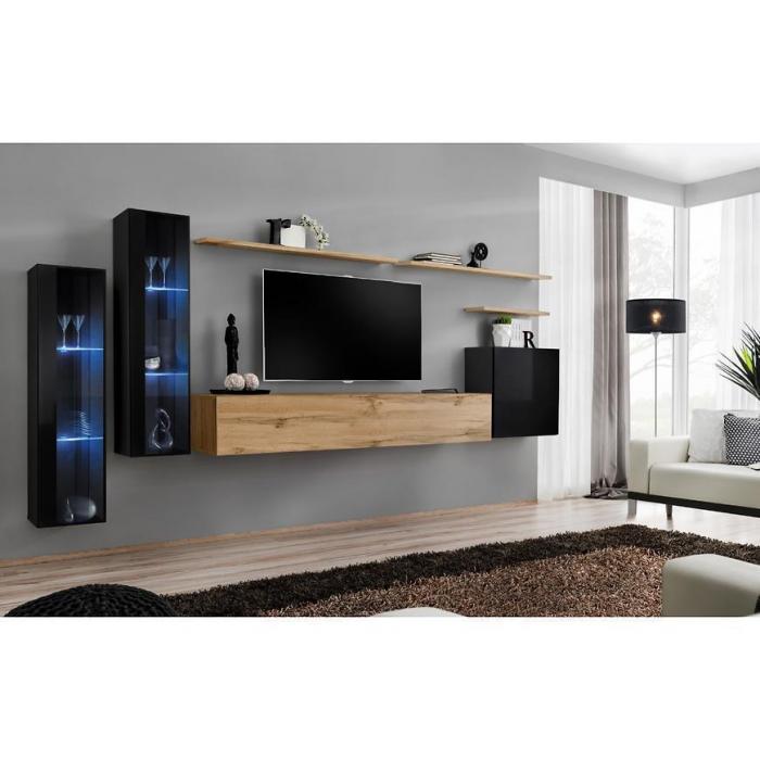 Meblościanka Switch Szkło+LED XI Czarny/Wotan