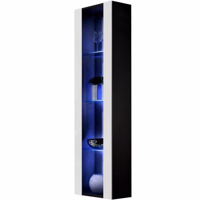 Witryna Fly 41+Szkło Biały/Czarny +LED