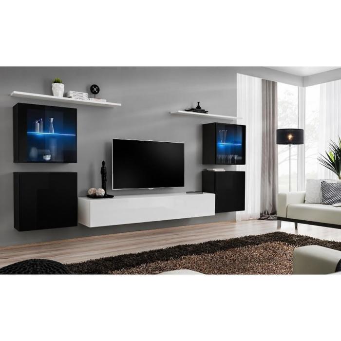 Meblościanka Switch Szkło+LED XIV Czarny/Biały