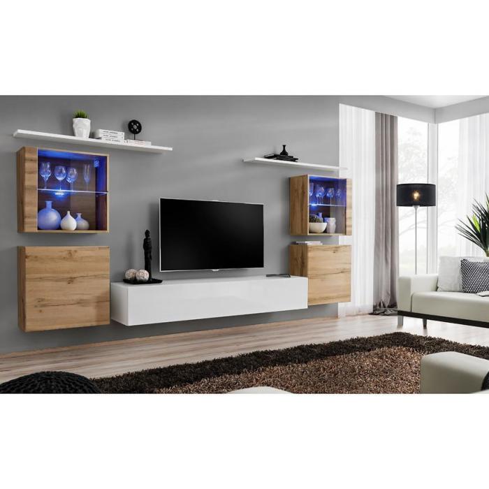 Meblościanka Switch Szkło+LED XIV Wotan/Biały