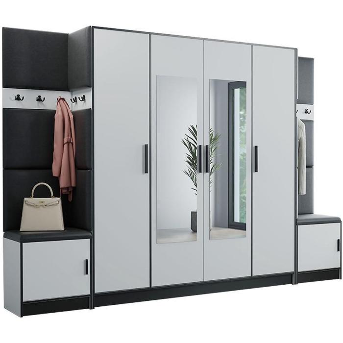 Garderoba Roj 17 biała + Madryt 1100 ekoskóra czarna