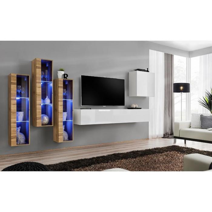 Meblościanka Switch Szkło+LED XIII Wotan/Biały