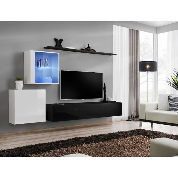 Meblościanka Switch XV szkło +LED Biały/Czarny