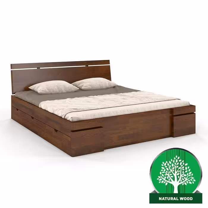 Łóżko sosnowe Skandica Sparta maxi+sz 140X200 orzech