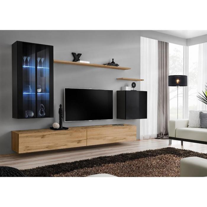 Meblościanka Switch Szkło+LED XII Czarny/Wotan