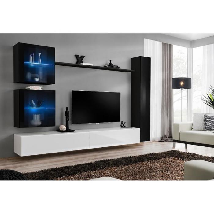 Meblościanka Switch XVIII szkło + LED Czarny/Biały
