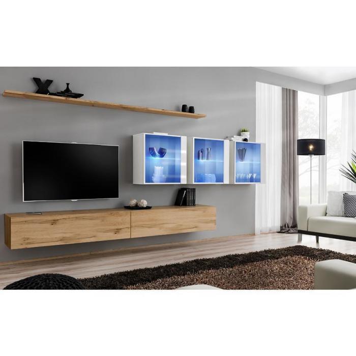 Meblościanka Switch XVII szkło + LED Biały/Wotan