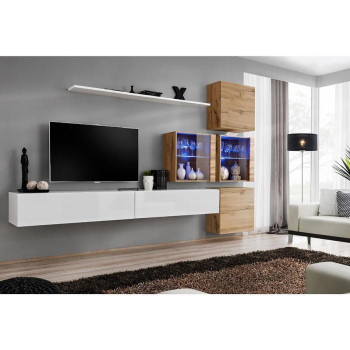 Meblościanka Switch XIX szkło + LED Biały/Wotan