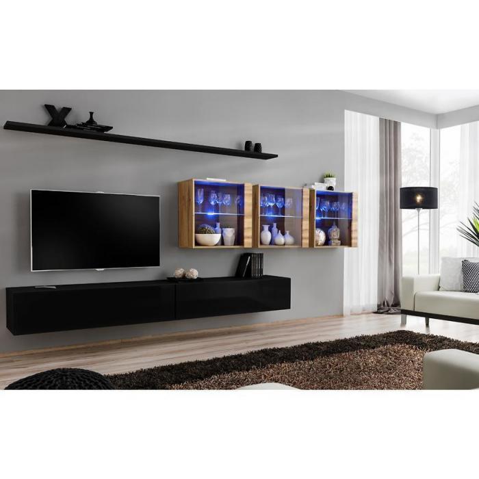 Meblościanka Switch XVII szkło + LED Czarny/Wotan