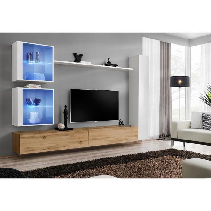 Meblościanka Switch XVIII szkło + LED Biały/Wotan