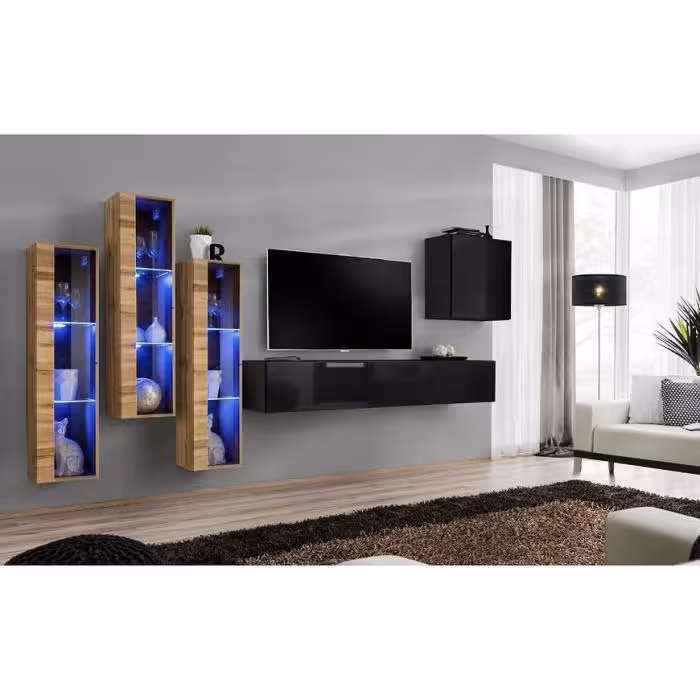 Meblościanka Switch Szkło+LED XIII Wotan/Czarny