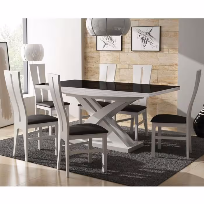 Zestaw stół i krzesła Artur 1+6 ST715 I KR648 biały połysk SAFARI PIK 14