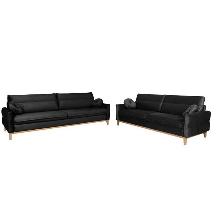 Komplet Bellano 3/2/1 Black Kronos 7 drewno naturalne