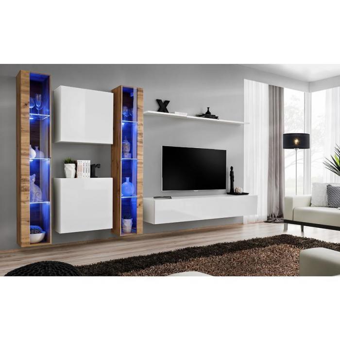 Meblościanka Switch XVI szkło + LED Wotan/Biały