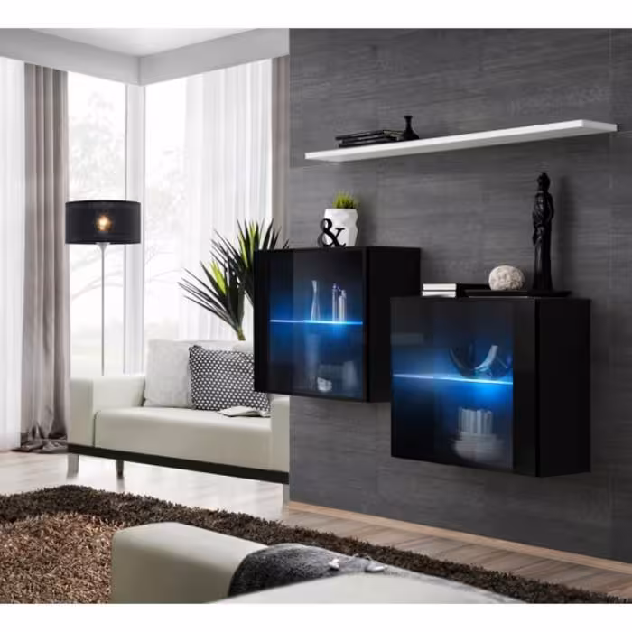 Komoda+Półka Switch Sb III Led Czarny/Biały