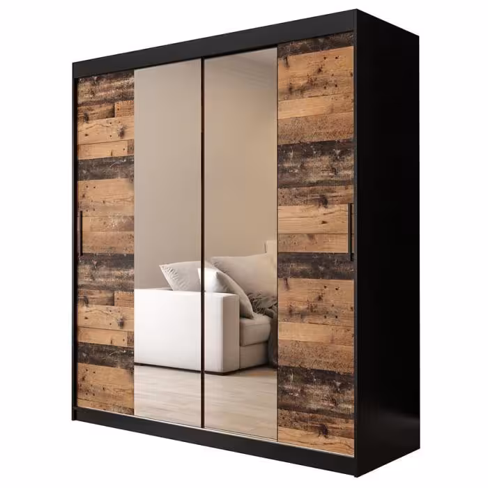 Szafa Old Wood T1 180 Czarny/Old Style/Lustro