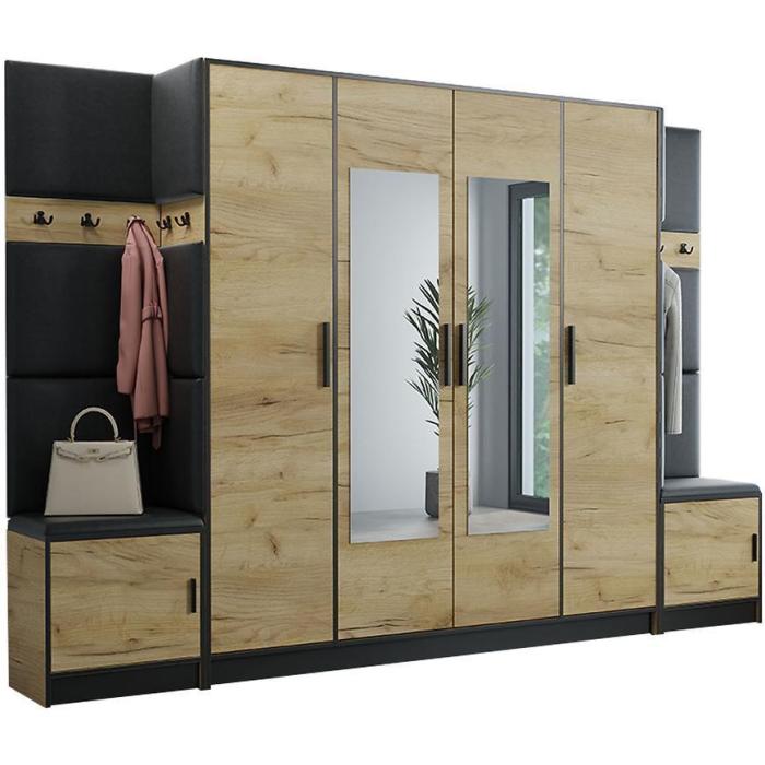 Garderoba Roj 17 craft + Madryt 1100 ekoskóra czarna