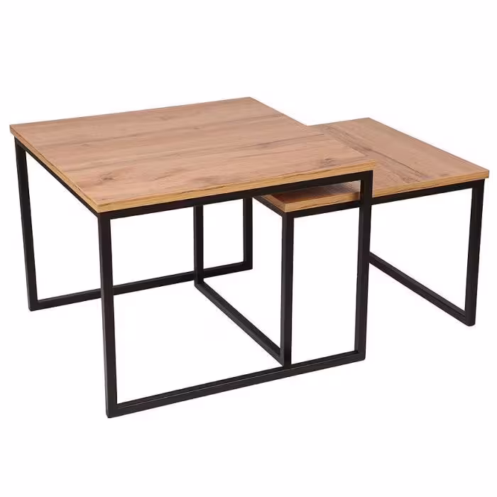 Ława Pati Przelotowy Blat Dąb Wotan 62x62/52x52 Nogi Czarne