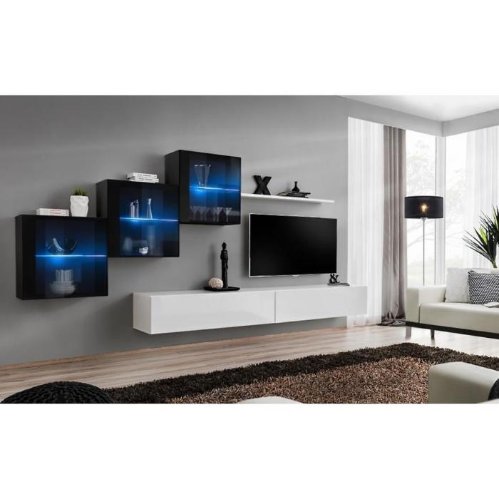 Meblościanka Switch XX szkło + LED Czarny/Biały