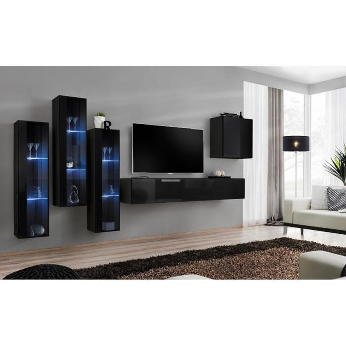 Meblościanka Switch Szkło+LED XIII Czarny