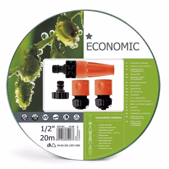 Wąż Economic 1/2 20mb+KOŃCÓWKI 10-100