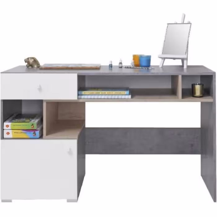 Biurko Sigma 125 SI10 beton/biały/dąb