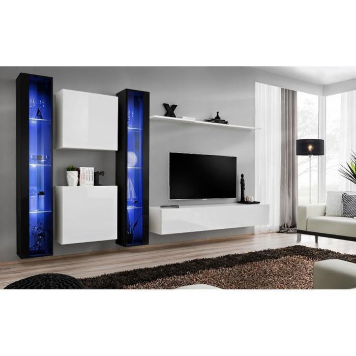 Meblościanka Switch XVI szkło + LED Czarny/Biały