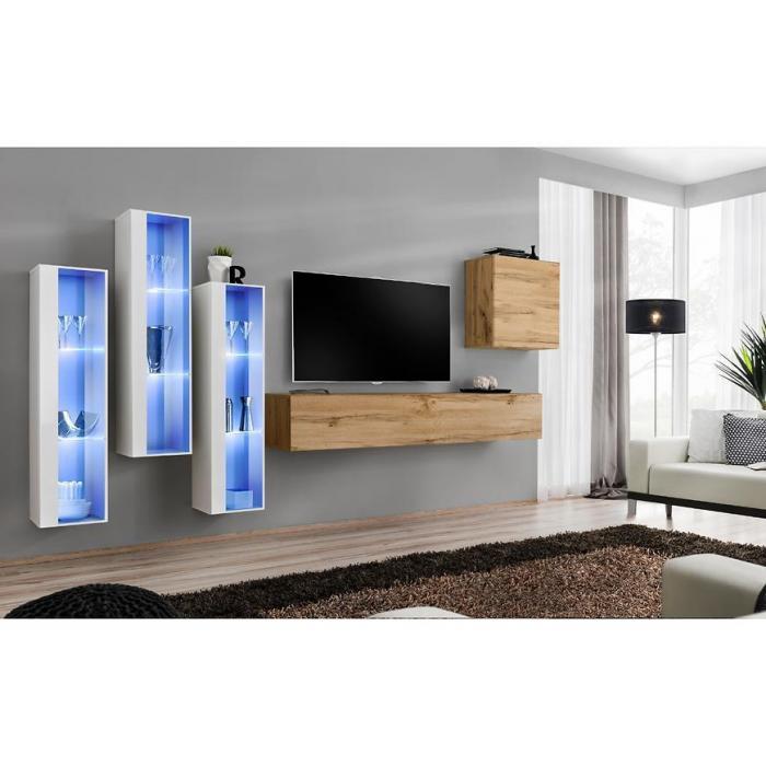 Meblościanka Switch Szkło+LED XIII Biały/Wotan
