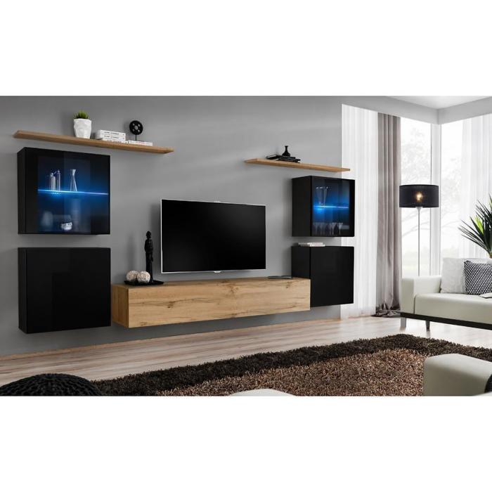 Meblościanka Switch Szkło+LED XIV Czarny/Wotan