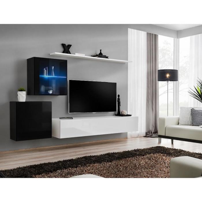 Meblościanka Switch XV szkło +LED Biały/Czarny
