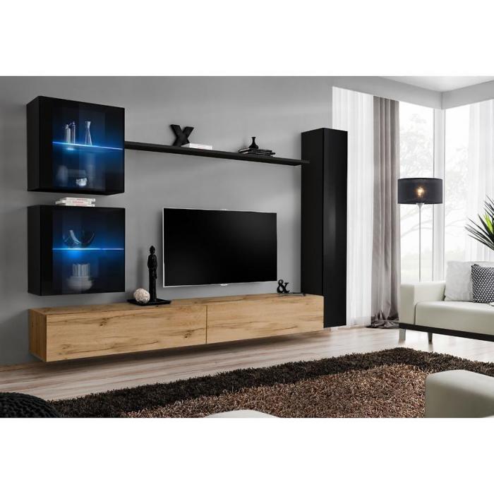 Meblościanka Switch XVIII szkło + LED Czarny/Wotan