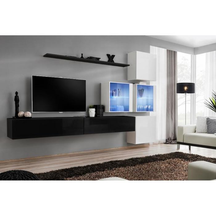 Meblościanka Switch XIX szkło + LED Czarny/Biały