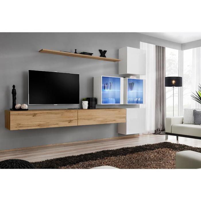 Meblościanka Switch XIX szkło + LED Wotan/Biały