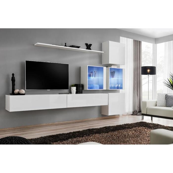 Meblościanka Switch XIX szkło + LED Biały