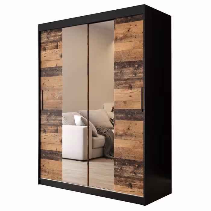 Szafa Old Wood T1 150 Czarny/Old Style/Lustro