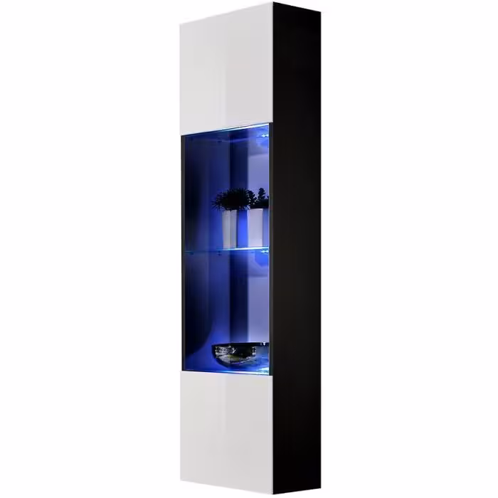 Witryna Fly 42+Szkło Biały/Czarny +LED