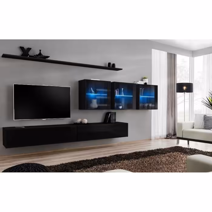 Meblościanka Switch XVII szkło + LED Czarny
