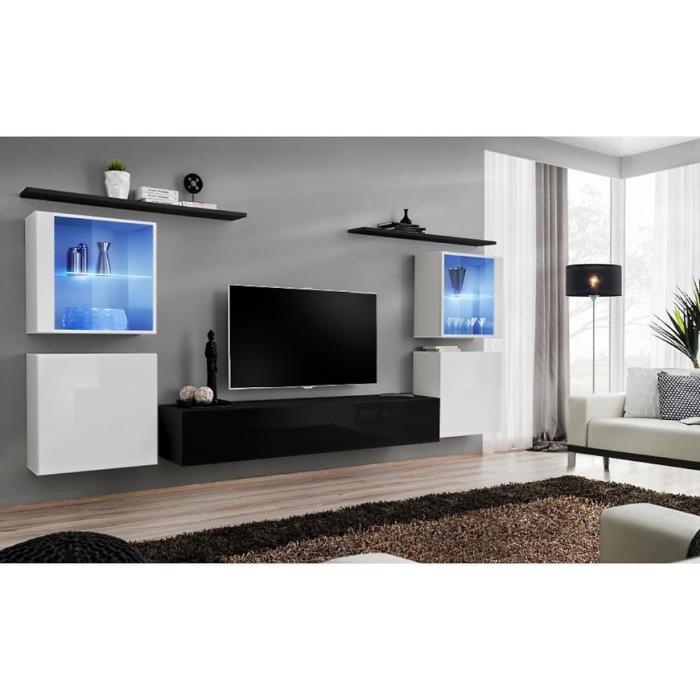 Meblościanka Switch Szkło+LED XIV Biały/Czarny