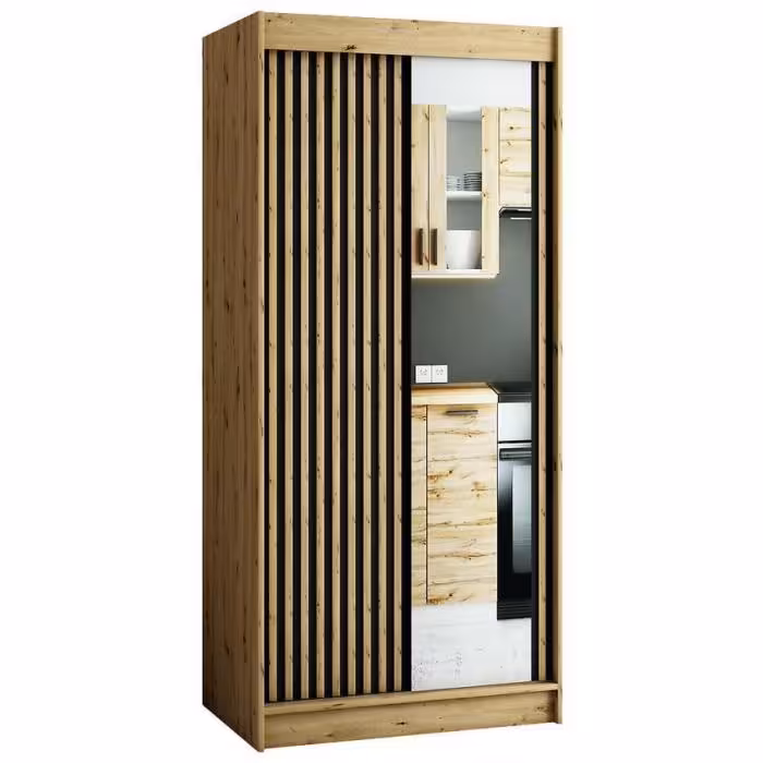 Szafa Lamelo 2 100 Dąb Artisan/Czarny/Lustro