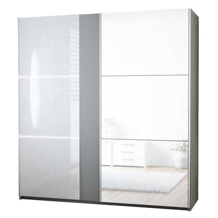 Szafa Tunis 200 cm grafit/biały połysk/lustro LED