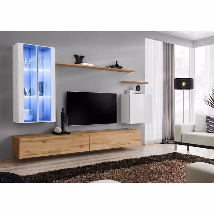 Meblościanka Switch Szkło+LED XII Biały/Wotan