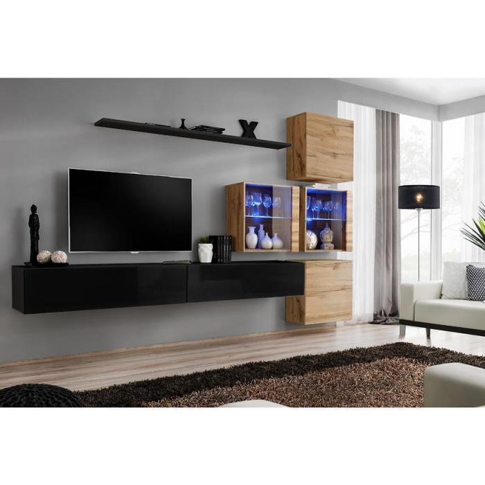 Meblościanka Switch XIX szkło + LED Czarny/Wotan
