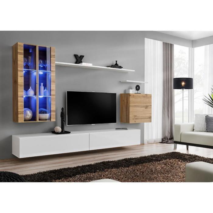 Meblościanka Switch Szkło+LED XII Wotan/Biały