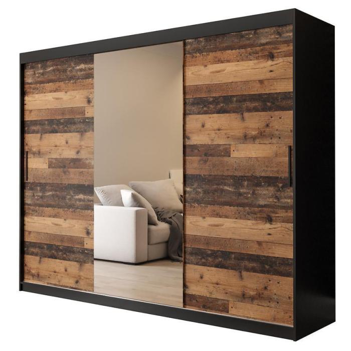 Szafa Old Wood T1 250 Czarny/Old Style/Lustro