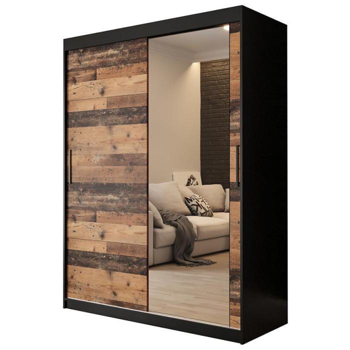 Szafa Old Wood T2 150 Czarny/Old Style/Lustro