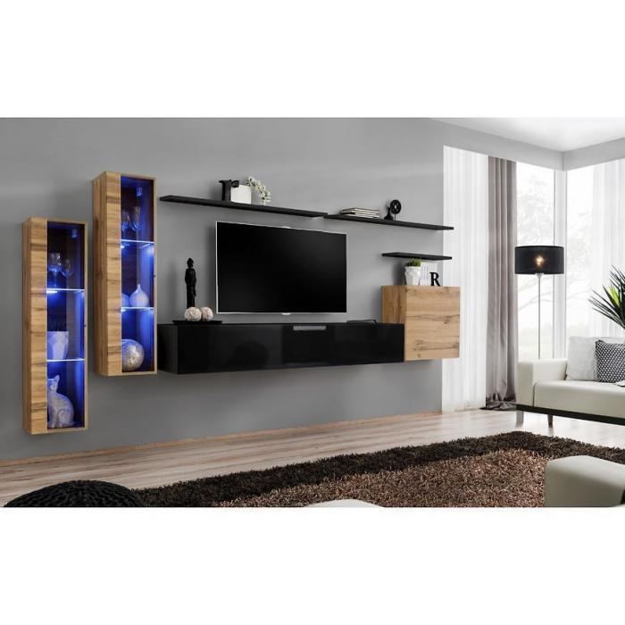 Meblościanka Switch Szkło+LED XI Wotan/Czarny