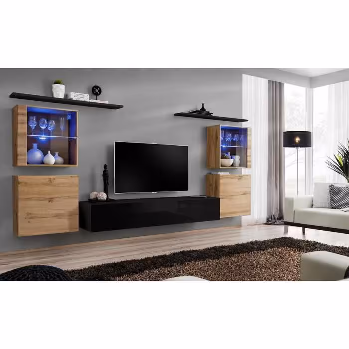Meblościanka Switch Szkło+LED XIV Wotan/Czarny
