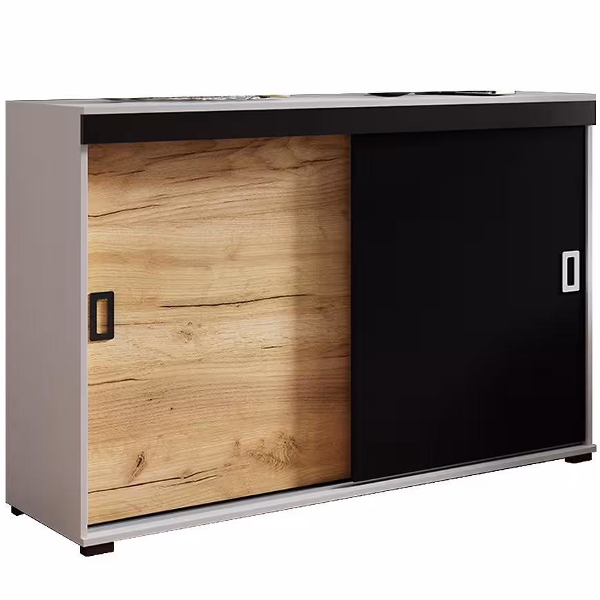 Komoda Retro 120 Biały/Craft/Czarny + Uchwyty Biały I Czarny
